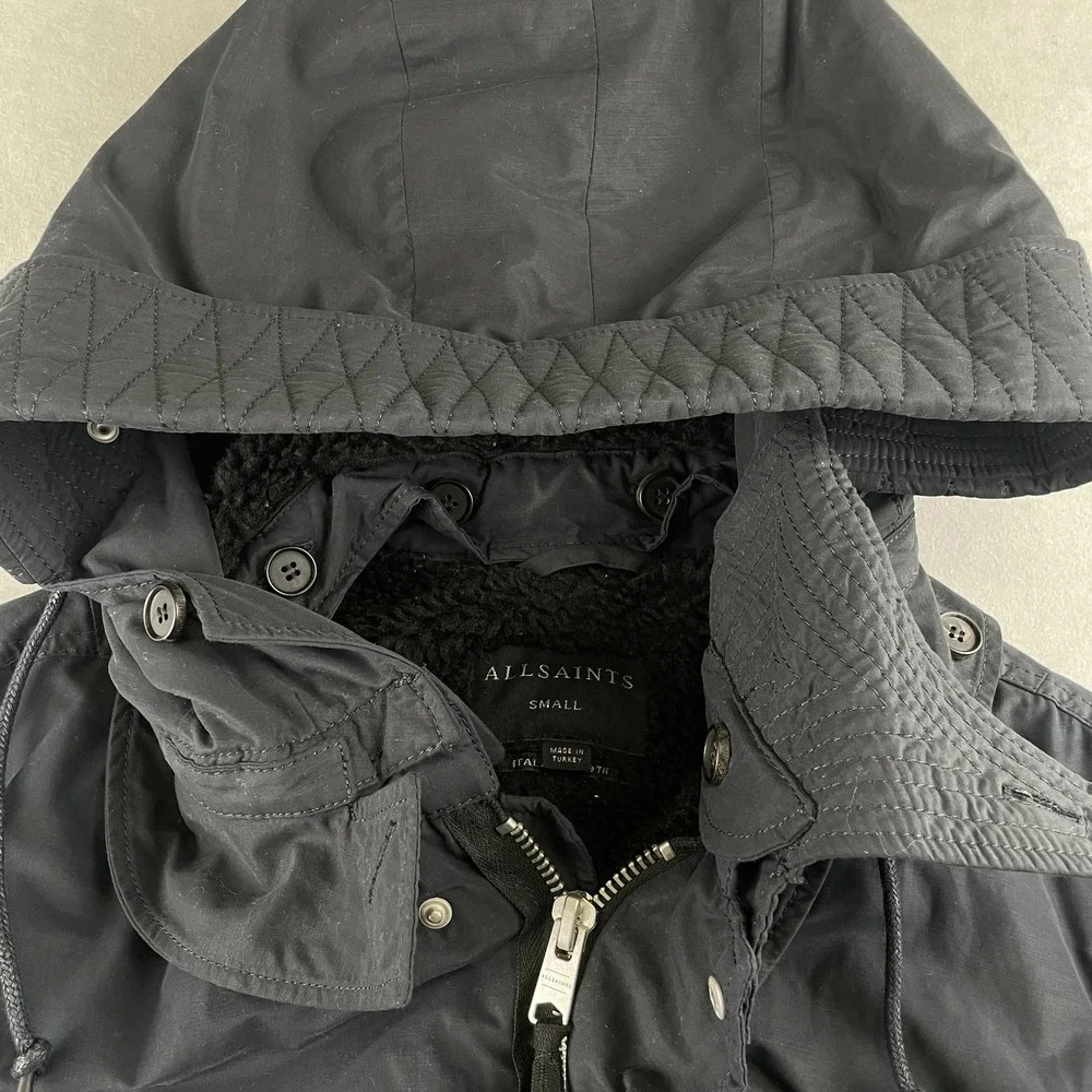 AllSaints Jacket Men S Navy Princeton Parka Hooded Sherpa Lined Coat Warm Comfy‎